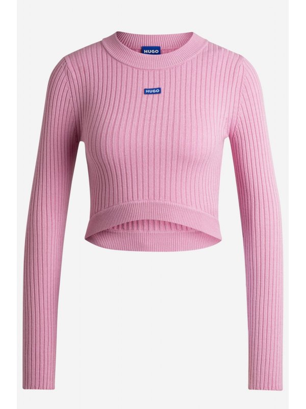 HUGO BLUE ΠΛΕΚΤΟ SCOOVY_B CROP TOP RIB ΕΛΑΣΤΙΚΟ ΡΟΖ