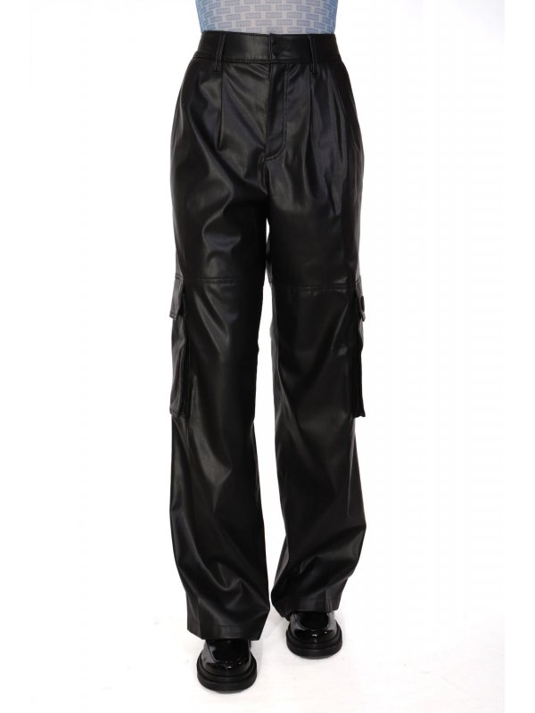 HUGO BLUE ΠΑΝΤΕΛΟΝΑ FAUX LEATHER HADEFI-1_B CARGO ΜΑΥΡΟ