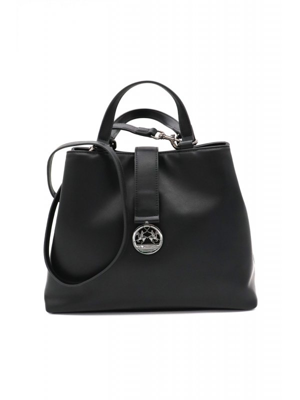 LA MARTINA ΤΣΑΝΤΑ ΧΕΙΡΟΣ/CROSSBODY METAΛΛΙΚΟ LOGO ΜΑΥΡΟ