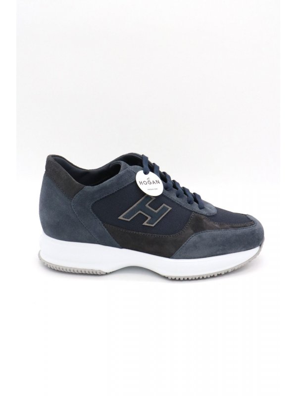HOGAN ΠΑΠΟΥΤΣΙΑ SNEAKERS INTERACTIVE H FLOCK ΔΕΡΜΑ ΜΠΛΕ