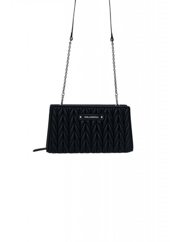 KARL LAGERFELD ΤΣΑΝΤΑ/ΠΟΡΤΟΦΟΛΙ CROSSBODY WEAVE CB WALLET  LOGO ΜΕΤΑΛΛΙΚΟ ΜΑΥΡΟ