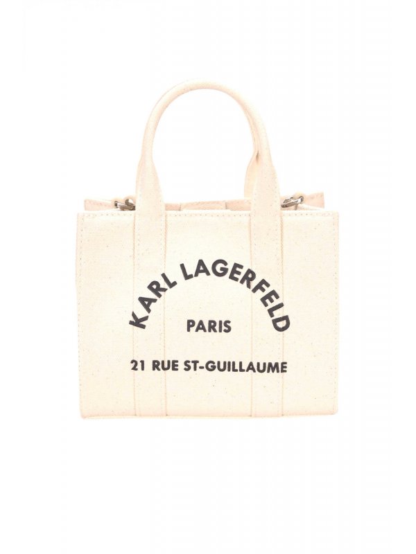 KARL LAGERFELD ΤΣΑΝΤΑ SQUARE MINI TOTE ΚΑΜΒΑΣ LOGO ΕΚΡΟΥ