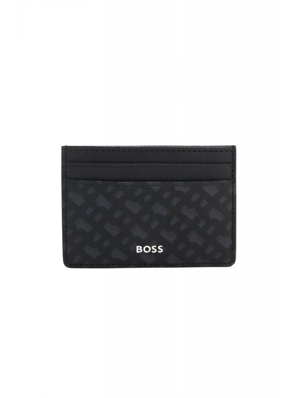 BOSS ΘΗΚΗ ΚΑΡΤΩΝ ZAIR_MN_S  CARD ALL OVER LOGO ΜΑΥΡΟ-ΓΚΡΙ