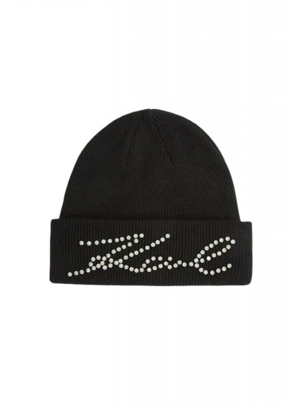 KARL LAGERFELD ΣΚΟΥΦΟΣ K/SIGNATURE RHINESTONES BEANIE LOGO ΣΤΡΑΣ ΜΑΥΡΟ