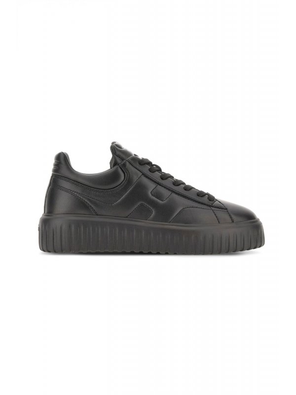 HOGAN ΠΑΠΟΥΤΣΙΑ SNEAKERS H-STRIPES ALLACCIATO H  ΔΕΡΜΑ ΜΑΥΡΟ
