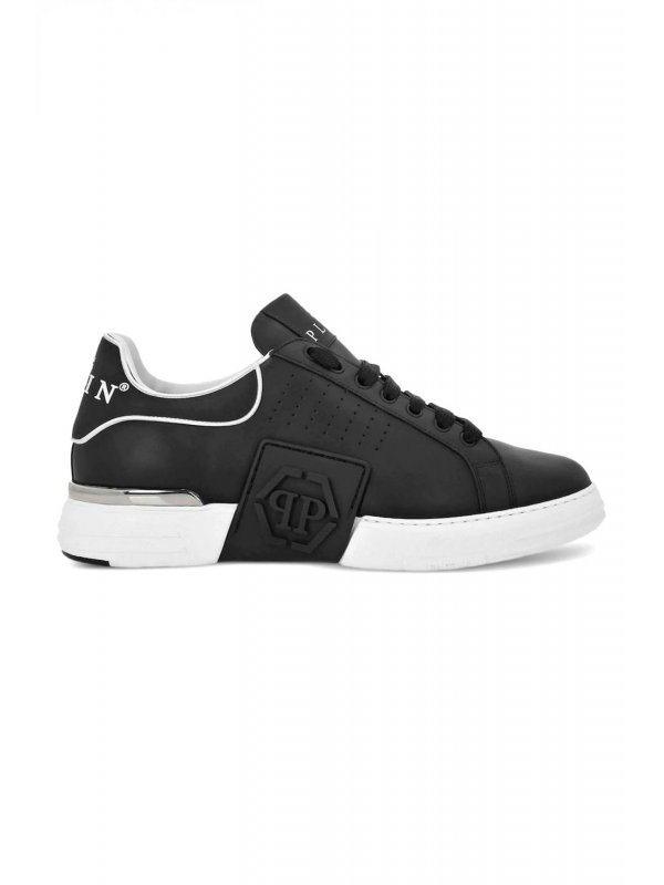 PHILIPP PLEIN ΠΑΠΟΥΤΣΙΑ SNEAKERS LOW TOP HEXAGON LOGO ΜΑΥΡΟ
