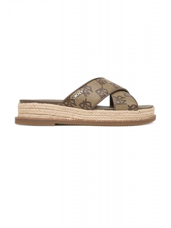 DKNY ΠΑΠΟΥΤΣΙΑ ΠΑΝΤΟΦΛΕΣ BERRIS X BAND WEDG ALL OVER LOGO ΣΤΡΑΣ ΜΠΕΖ-ΚΑΦΕ