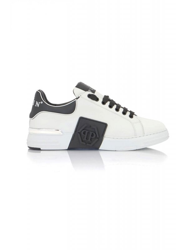 PHILIPP PLEIN ΠΑΠΟΥΤΣΙΑ SNEAKERS LOW-TOP PHANTOM KICK$ ΛΕΥΚΟ-ΜΑΥΡΟ