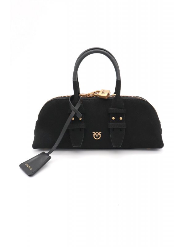 PINKO ΤΣΑΝΤΑ BOWLING BAG BAGUETTE SUEDE + VITELLO SETA ΜΑΥΡΟ