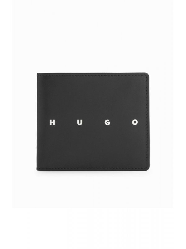 HUGO ΠΟΡΤΟΦΟΛΙ REHX_4CC COIN ΔΕΡΜΑ LOGO ΜΑΥΡΟ