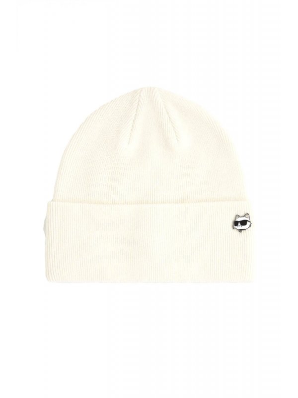 KARL LAGERFELD ΣΚΟΥΦΟΣ IKON CHOUPETTE PIN BEANIE LOGO ΜΕΤΑΛΛΙΚΟ ΕΚΡΟΥ