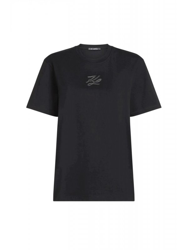 KARL LAGERFELD T-SHIRT RELAXED FIT RHINESTONE AUTOGRAPH LOGO ΜΑΥΡΟ