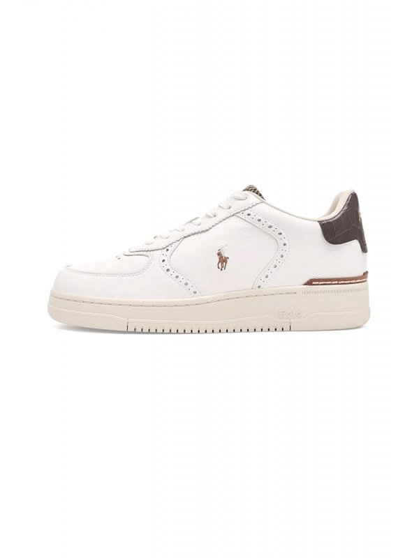 RALPH LAUREN ΠΑΠΟΥΤΣΙΑ SNEAKERS LTR/TWEED/CROC LTHR-MASTR CT BRO-SK-LTL ΛΕΥΚΟ-ΚΑΦΕ