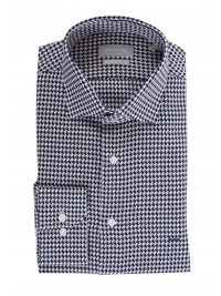 MICHAEL KORS  MICHAEL KORS HOUNDSTOOTH SLIM FIT STRETCH SHIRT BLUE 