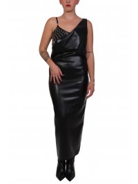 PATRIZIA PEPE PATRIZIA PEPE ΦΟΡΕΜΑ ΤΙΡΑΝΤΑ FAUX LEATHER ΚΡΟΥΑΖΕ ΤΡΟΥΚΣ MIDI ΜΑΥΡΟ