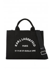 KARL LAGERFELD KARL LAGERFELD ΤΣΑΝΤΑ ΧΕΙΡΟΣ/CROSS ΚΑΜΒΑΣ BODY SQUARE MEDIUM TOTE LOGO ΜΑΥΡΟ