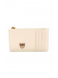 PINKO PINKO ΘΗΚΗ ΓΙΑ ΚΑΡΤΕΣ  AIRONE CARDHOLDER VITELLO SETA ΛΕΥΚΟ-ANTIQUE GOLD