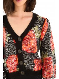 FARM RIO FARM RIO ΖΑΚΕΤΑ ΠΛΕΚΤΟ LATIN ROSES SEQUIN KNIT ΚΛΕΙΣΙΜΟ ΚΟΥΜΠΙΑ ΠΑΓΙΕΤΑ ΜΑΥΡΟ-ΚΟΚΚΙΝΟ