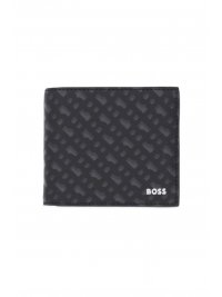 BOSS  BOSS ΠΟΡΤΟΦΟΛΙ ZAIR MN 4CC COIN ALL OVER LOGO  ΜΑΥΡΟ-ΓΚΡΙ