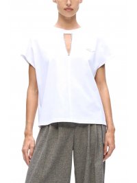 KARL LAGERFELD KARL AGERFELD T-SHIRT EMBELLISHED RELAXED FIT ΛΕΠΤΟΜΕΡΕΙΑ ΣΤΡΑΣ ΑΝΟΙΓΜΑ ΜΠΡΟΣΤΑ LOGO ΛΕΥΚΟ