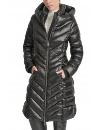 DKNY DKNY ΜΠΟΥΦΑΝ PUFFER ΜΑΚΡΥ LOGO ΜΑΝΙΚΙ ΜΑΥΡΟ