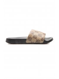 DKNY DKNY ΠΑΠΟΥΤΣΙΑ ΠΑΝΤΟΦΛΕΣ ZELLA FLAT SLIDE ALL OVER LOGO ΜΠΕΖ-ΚΑΦΕ