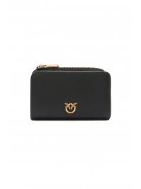 PINKO PINKO ΠΟΡΤΟΦΟΛΙ MINI WALLET VITELLO SETA ΜΑΥΡΟ - ANTIQUE GOLD