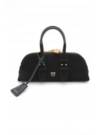 PINKO PINKO ΤΣΑΝΤΑ BOWLING BAG BAGUETTE SUEDE + VITELLO SETA ΜΑΥΡΟ