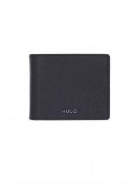 HUGO HUGO ΠΟΡΤΟΦΟΛΙ HUKE_TRIFOLD ΔΕΡΜΑ LOGO ΜΕΤΑΛΛΙΚΟ ΜΑΥΡΟ