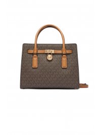 MICHAEL KORS MICHAEL KORS ΤΣΑΝΤΑ CROSSBODY/ΧΕΙΡΟΣ HAMILTON MODERNE ALL OVER LOGO ΚΑΦΕ/ΤΑΜΠΑ