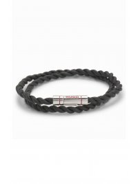 HUGO HUGO ΒΡΑΧΙΟΛΙ ΔΕΡΜΑ E-DOUBLEBRAID4-BRA LOGO ΜΑΥΡΟ