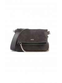 BOSS  BOSS ΤΣΑΝΤΑ CROSSBODY YELENA FLAP LOGO ΜΕΤΑΛΛΙΚΟ ΣΚΟΥΡΟ ΚΑΦΕ