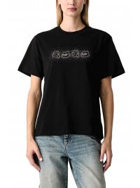KARL LAGERFELD KARL LAGERFELD T-SHIRT IKON RHINESTONE RELAXED FIT LOGO ΜΑΥΡΟ