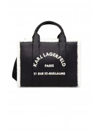 KARL LAGERFELD KARL LAGERFELD ΤΣΑΝΤΑ ΧΕΙΡΟΣ/CROSSBODY K/RSG MD SQUARE TOTE SHEARLING LOGO ΜΑΥΡΟ-ΕΚΡΟΥ