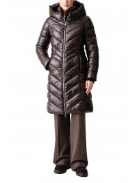 DKNY DKNY ΜΠΟΥΦΑΝ PUFFER ΜΑΚΡΥ LOGO ΜΑΝΙΚΙ ΣΚΟΥΡΟ ΚΑΦΕ