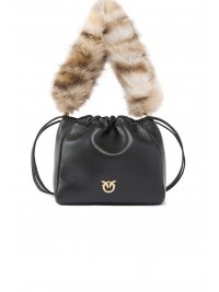 PINKO PINKO ΤΣΑΝΤΑ POUCH NAPPA/MACULA IMITATIONFUR ΜΑΥΡΗ ΜΕ ΓΟΥΝΙΝΟ ΙΜΑΝΤΑ