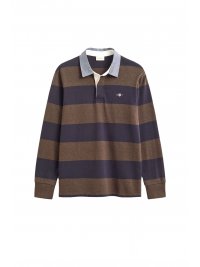 GANT GANT POLO REGULAR CHAMBRAY STRIPE HEAVY ΡΙΓΕ ΣΚΟΥΡΟ ΚΑΦΕ-ΜΠΛΕ